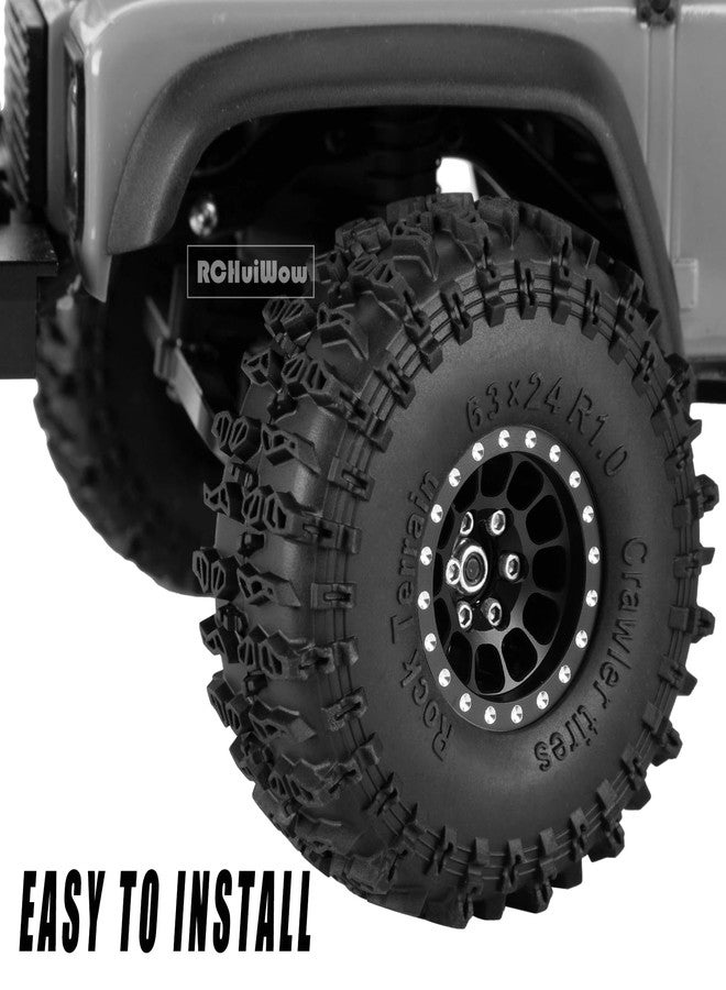 RCHuiWow 1.0" Beadlock RC Wheels and Tires for 1/18 TRX4M,1/24 SCX24 RC Crawler,1.0 Beadlock Tires w/Alloy Aluminium Wheels 1.0 rc Beadlock Rims,4PCS,Black - Image 4